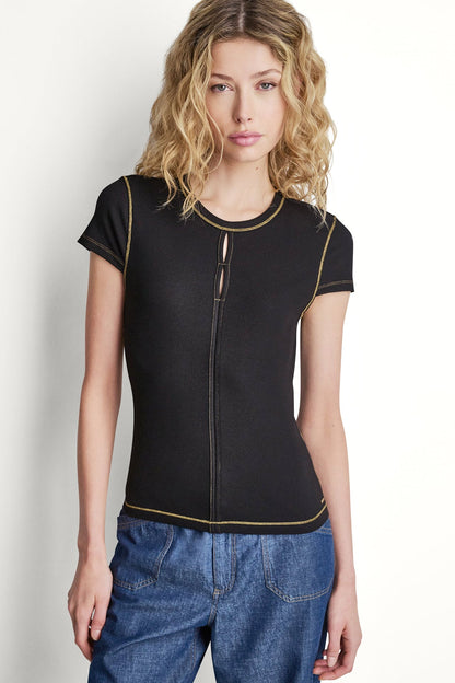 DKNY CONTRAST STITCH KNIT TOP