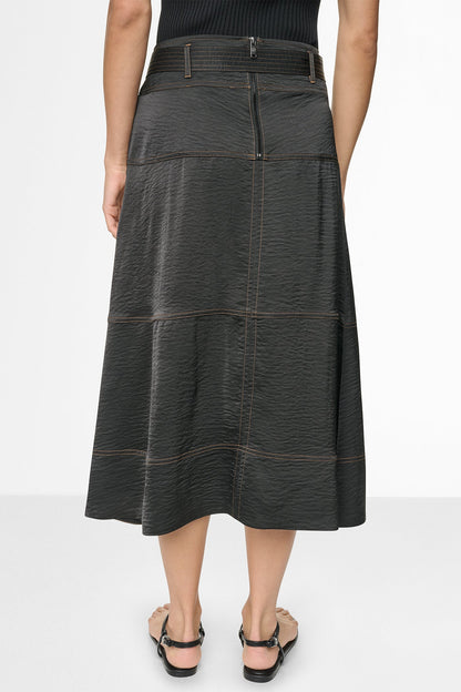 DKNY TIE WAIST CONTRAST STITCH MIDI SKIRT