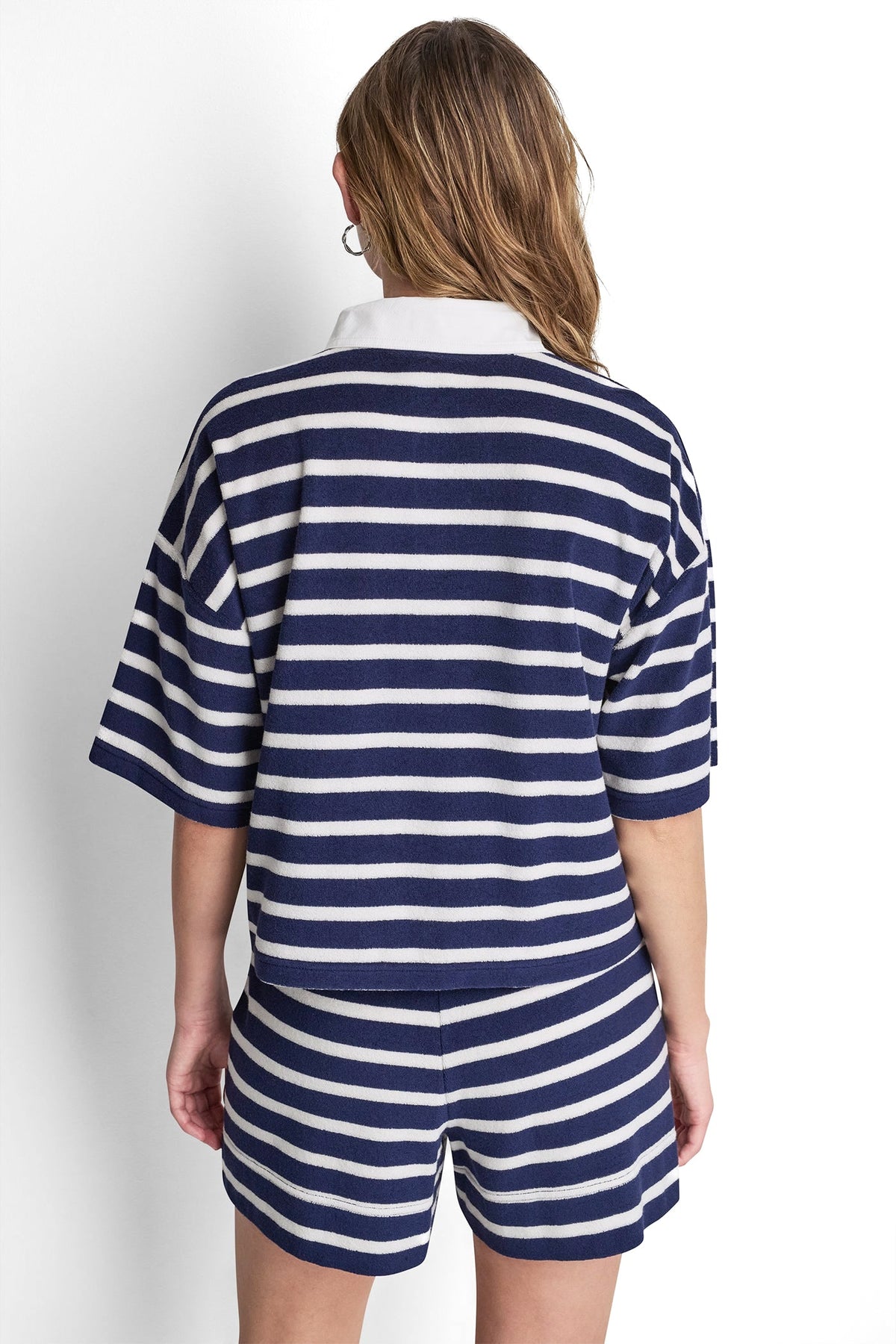 DKNY TOWELLING TERRY STRIPE BOXY POLO