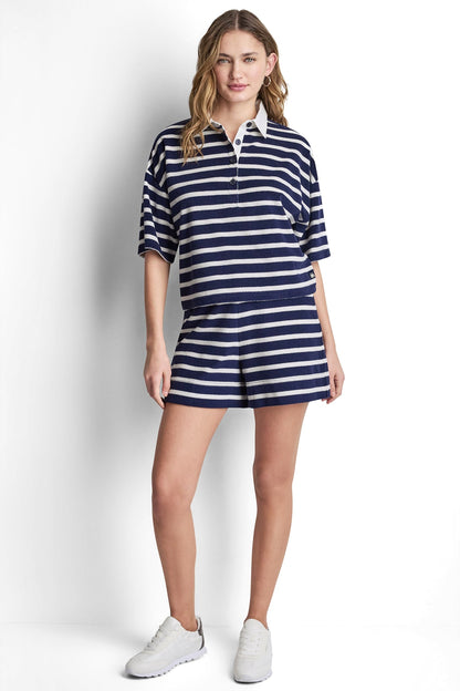 DKNY TOWELLING TERRY STRIPE BOXY POLO