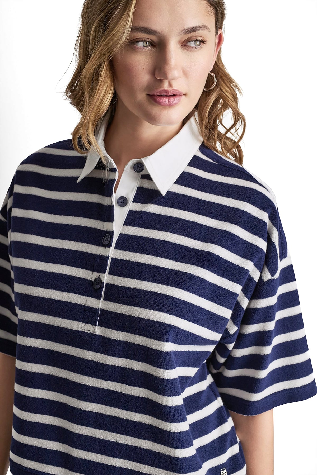 DKNY TOWELLING TERRY STRIPE BOXY POLO