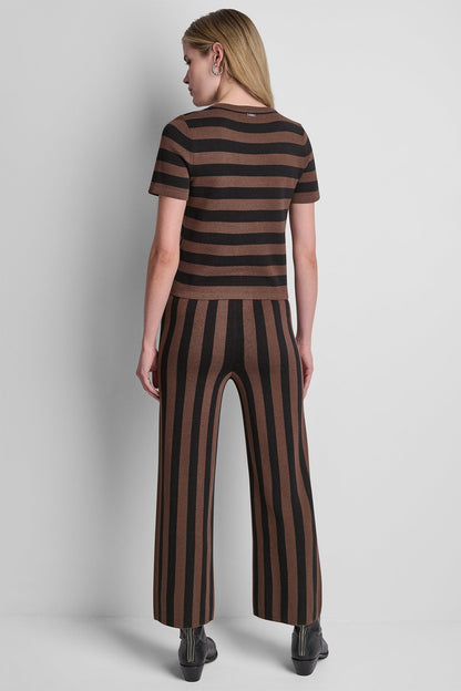 DKNY SHORT SLEEVE STRIPE SWEATER