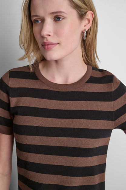 DKNY SHORT SLEEVE STRIPE SWEATER