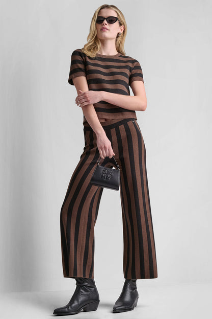 DKNY SHORT SLEEVE STRIPE SWEATER