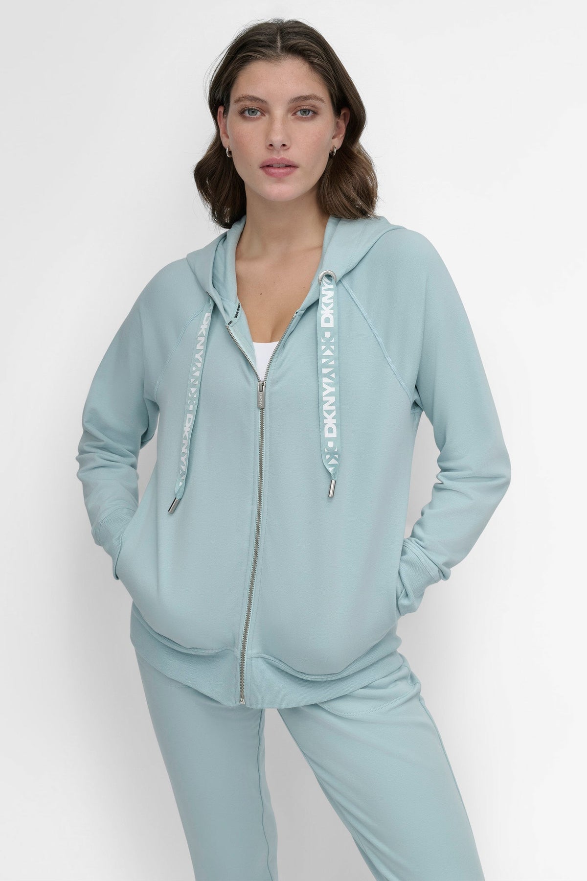 DKNY TWO-TONE LOGO DRAWSTRING HOODIE