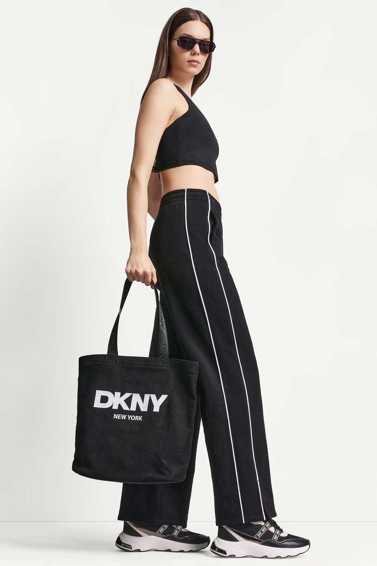 DKNY HIGH-RISE PIPED TRACK PANTS