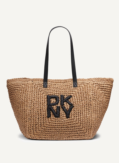 DKNY PALOMA CROCHET STRAW LOGO TOTE
