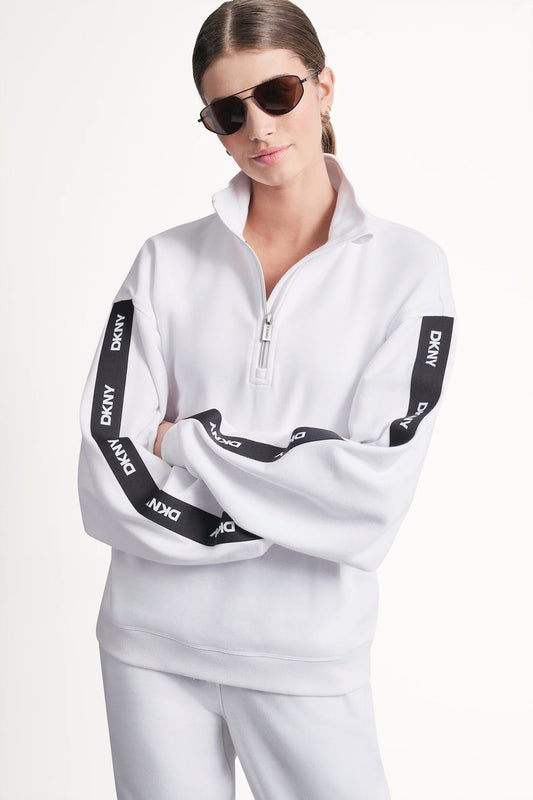 DKNY LOGO QUARTER-ZIP SWEATSHIRT