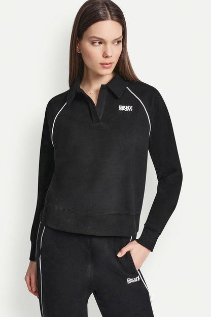 DKNY PIPED LOGO POLO SWEATSHIRT