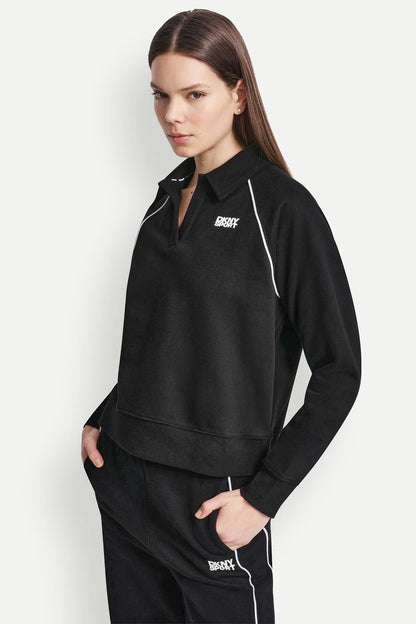 DKNY PIPED LOGO POLO SWEATSHIRT