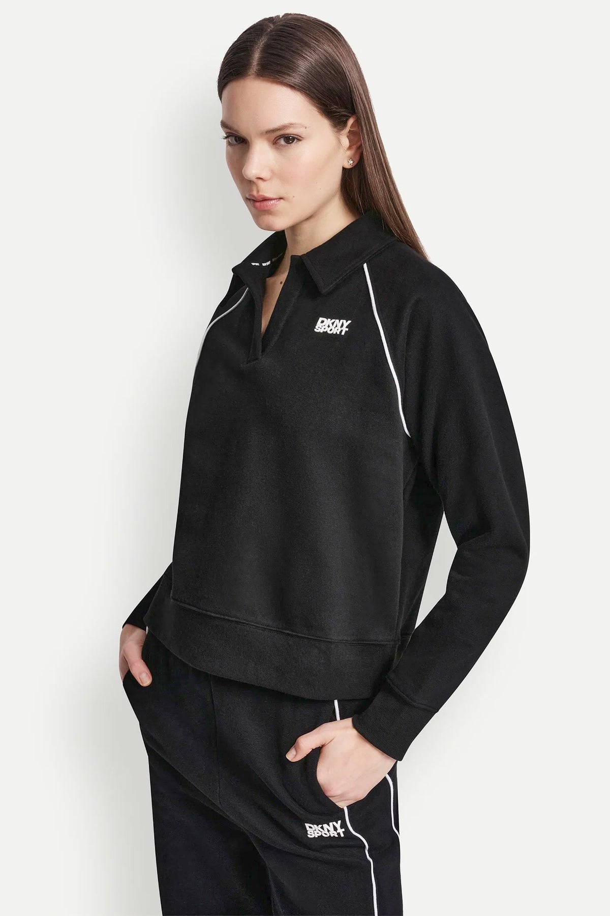 DKNY PIPED LOGO POLO SWEATSHIRT