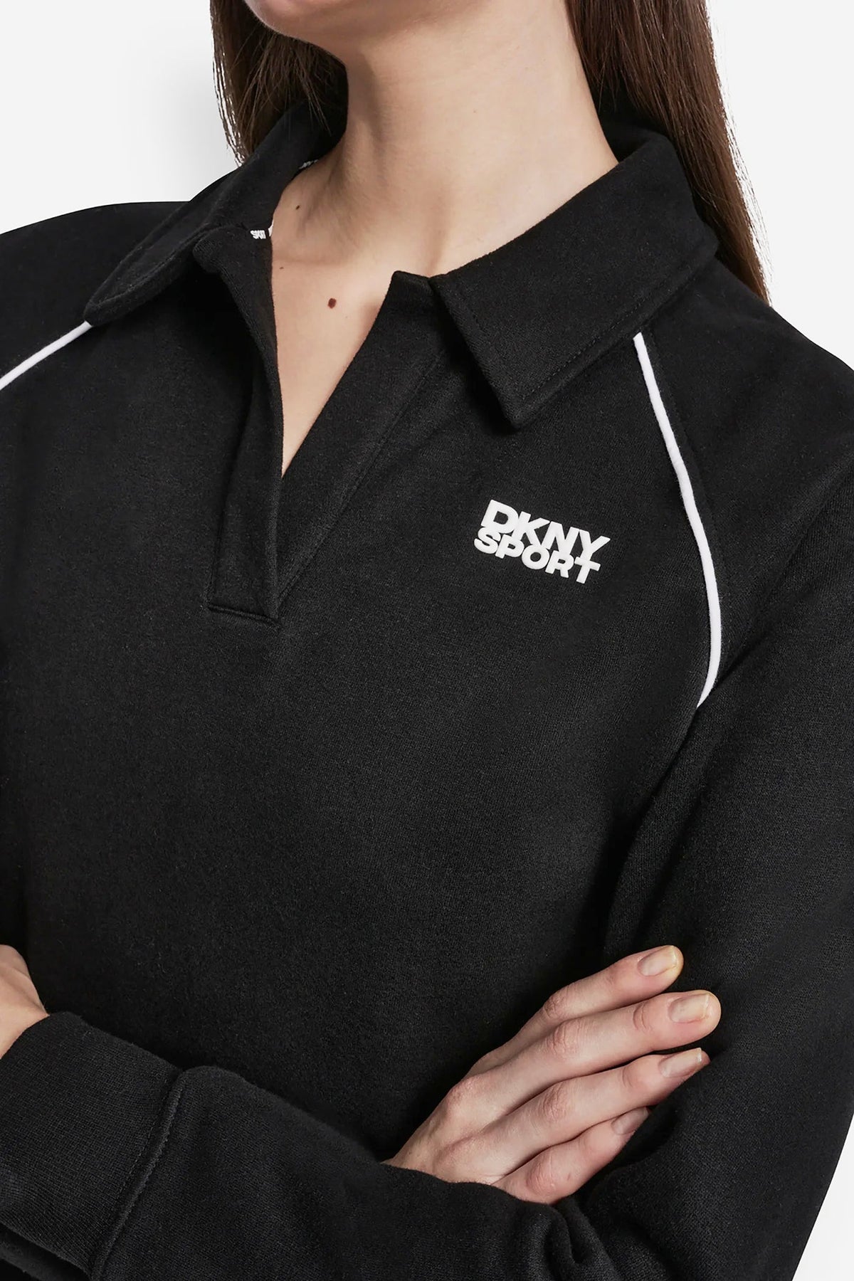 DKNY PIPED LOGO POLO SWEATSHIRT