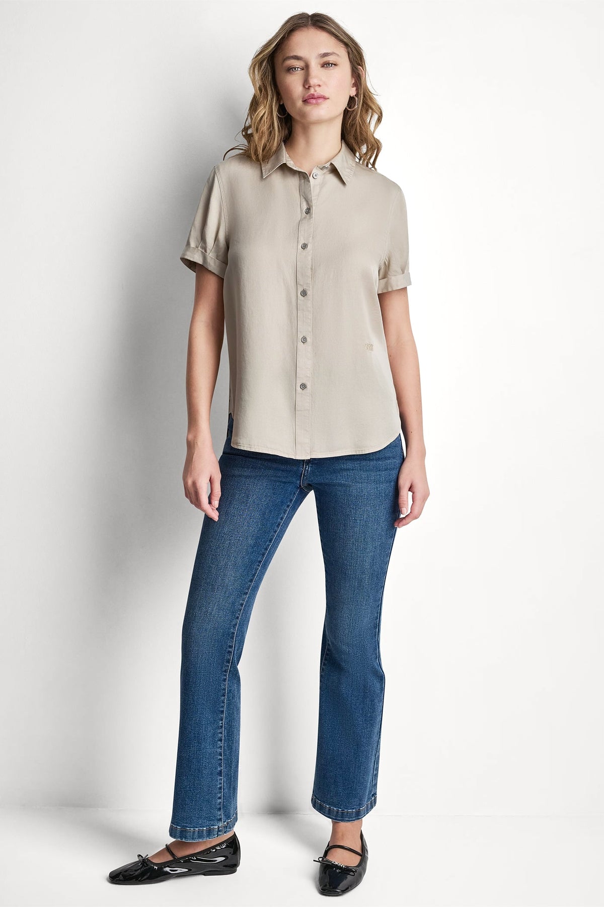 DKNY GARMENT DYE BUTTON-FRONT SHIRT