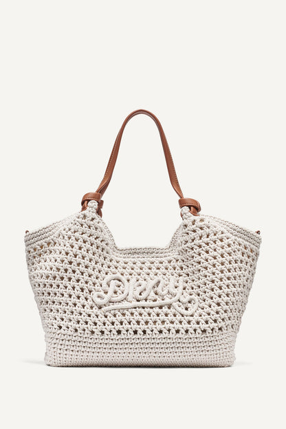 DKNY PAULA CROCHET LOGO MEDIUM COMMUTER TOTE