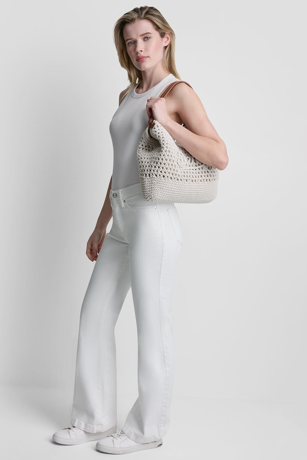 DKNY PAULA CROCHET LOGO MEDIUM COMMUTER TOTE