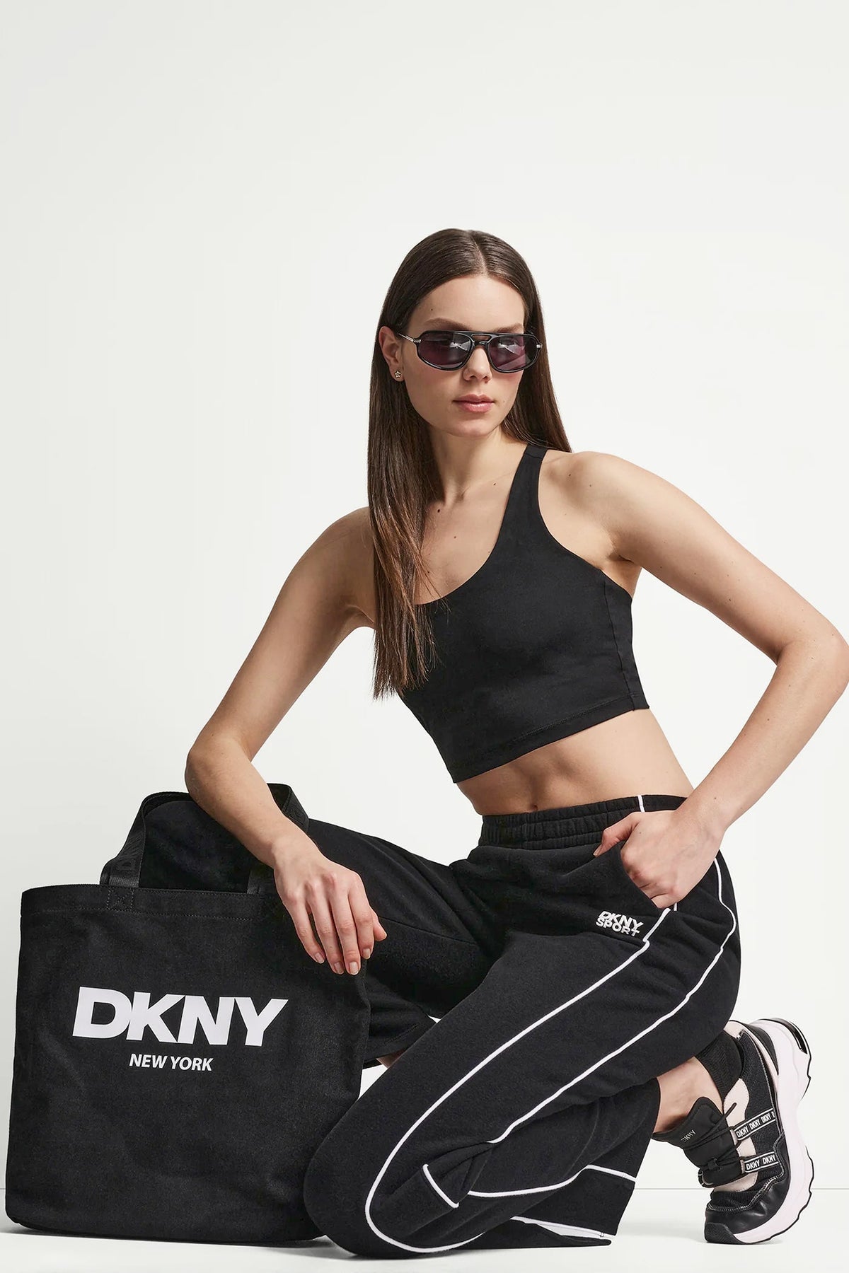DKNY HIGH-RISE PIPED TRACK PANTS