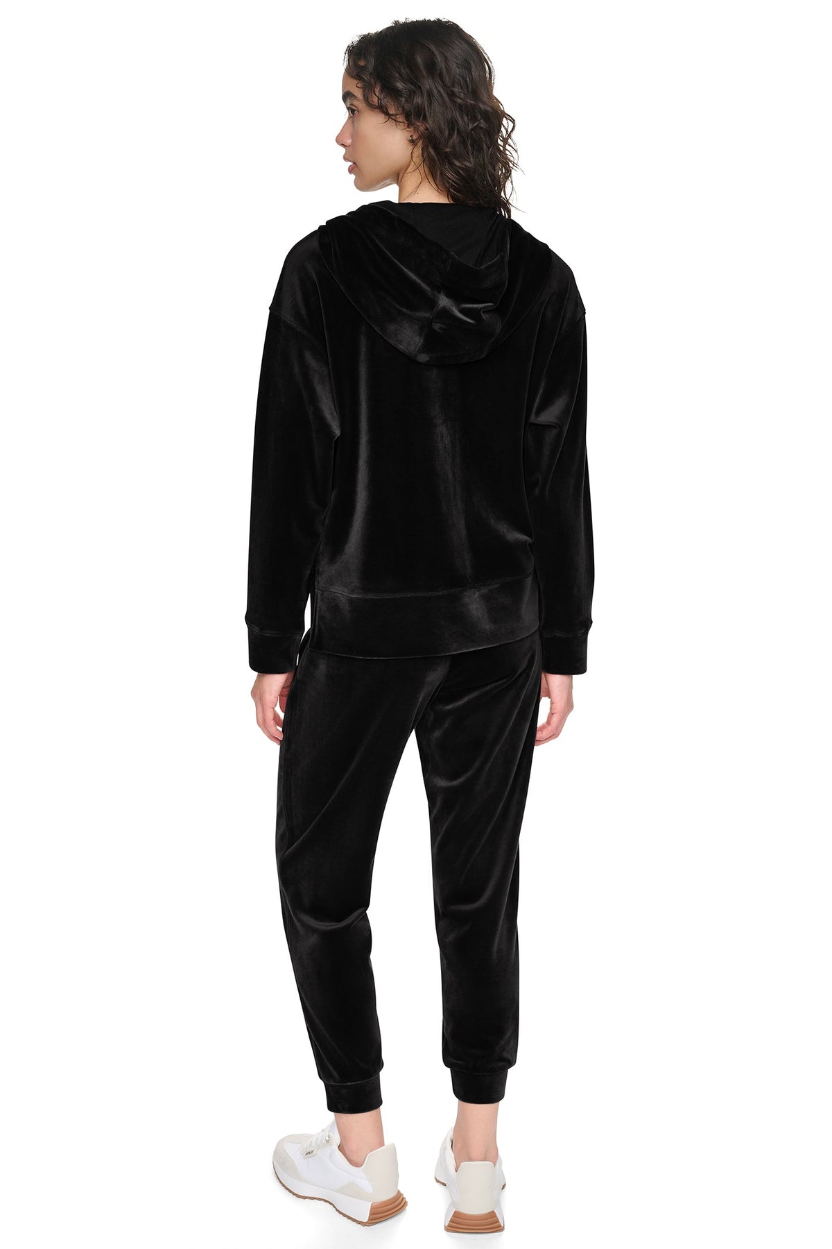 DKNY VARSITY VELOUR RHINESTONE LOGO FULL ZIP HOODIE