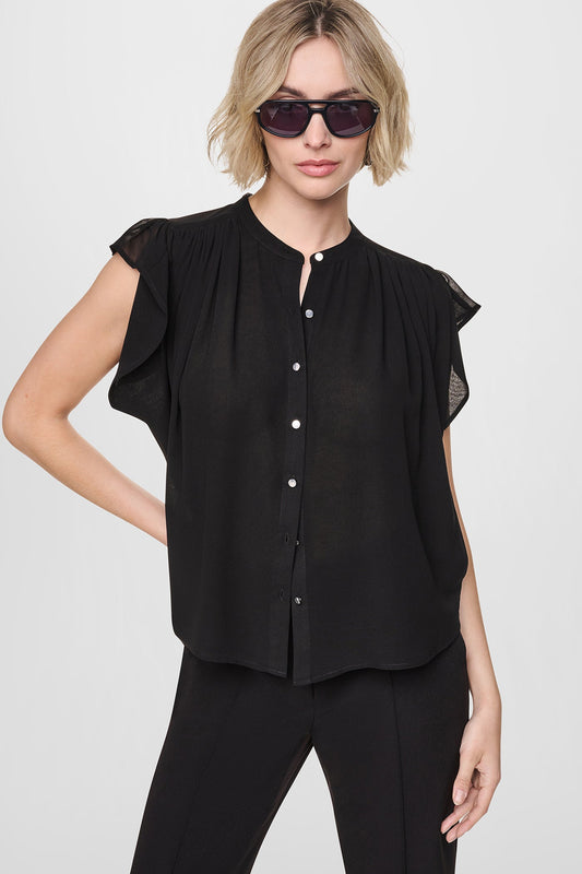 DKNY CHIFFON FLUTTER SLEEVE BLOUSE