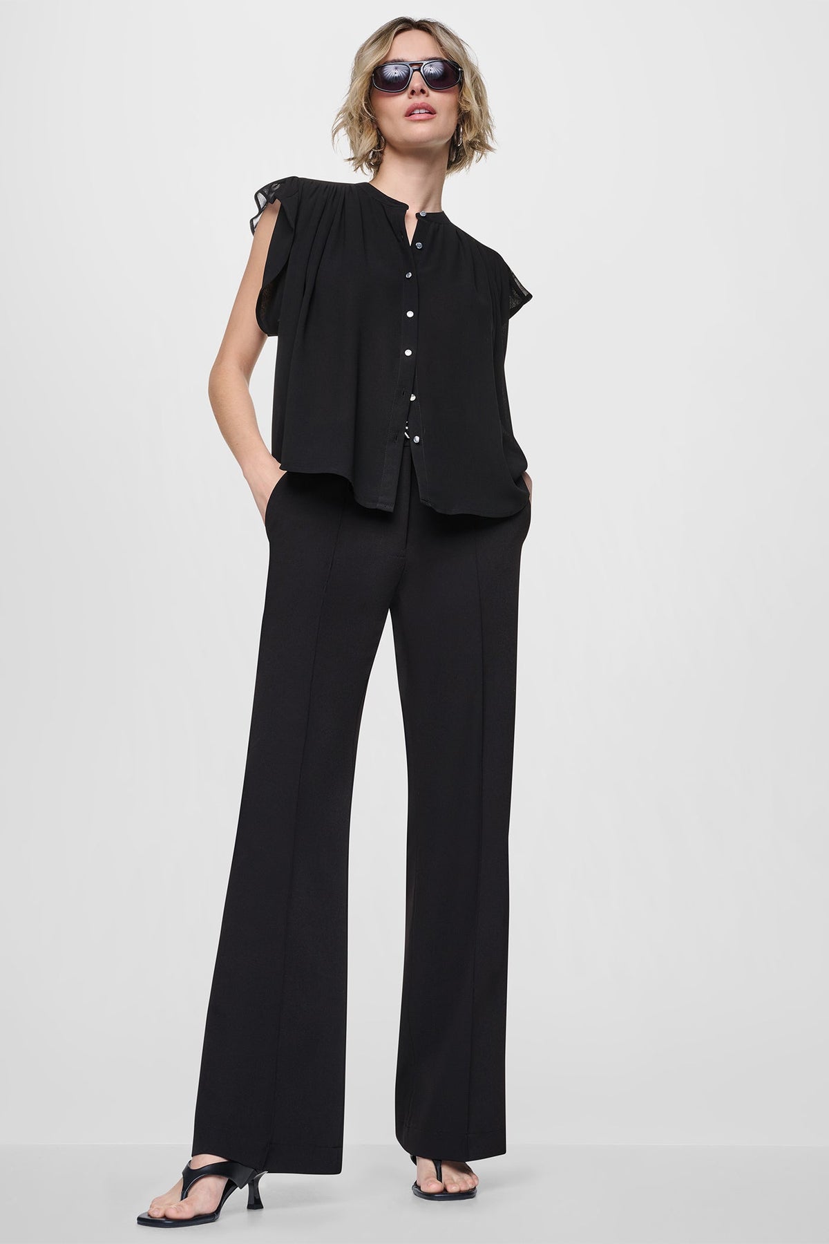 DKNY CHIFFON FLUTTER SLEEVE BLOUSE