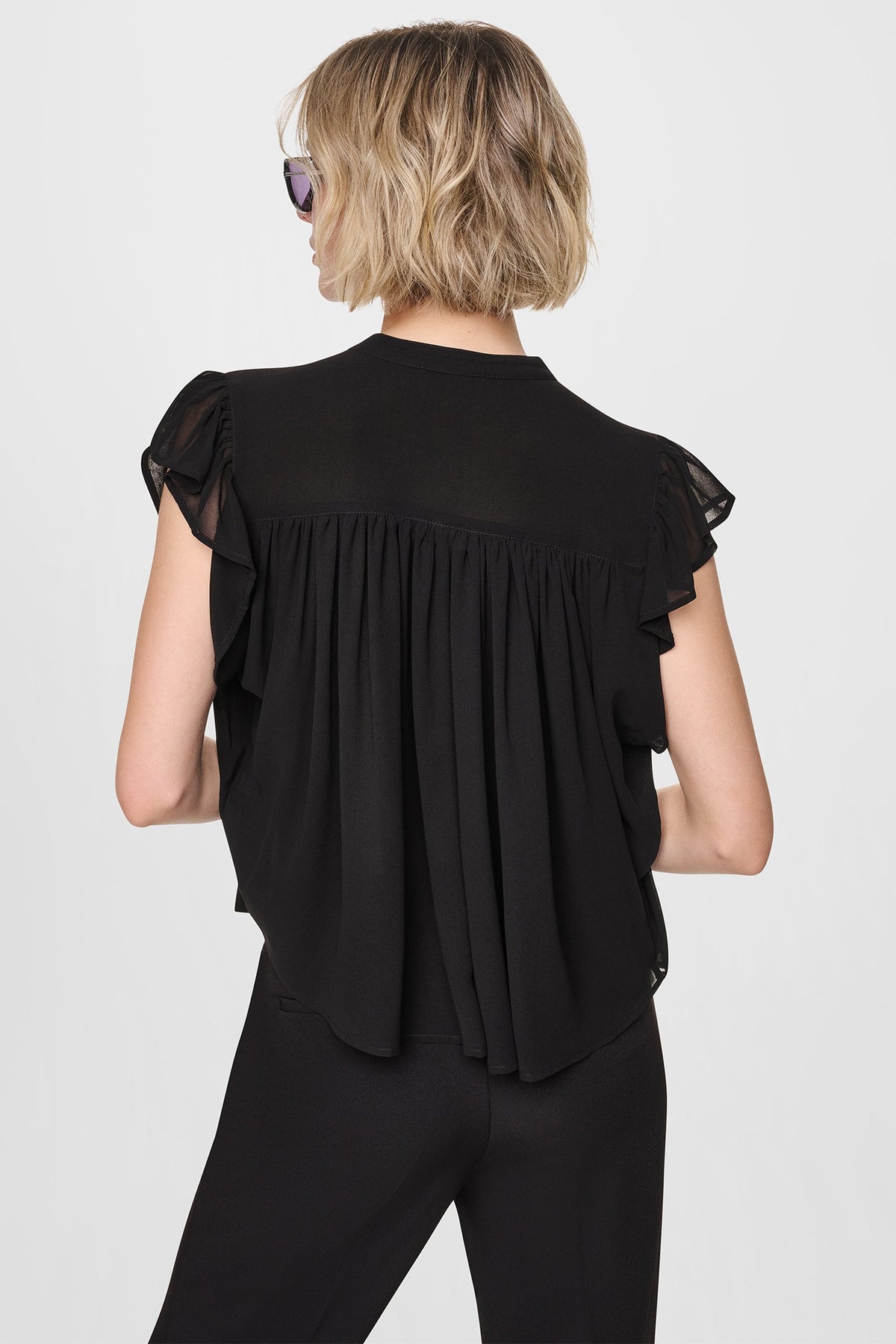 DKNY CHIFFON FLUTTER SLEEVE BLOUSE