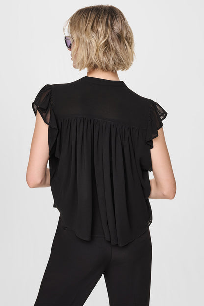 DKNY CHIFFON FLUTTER SLEEVE BLOUSE