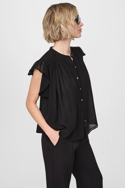 DKNY CHIFFON FLUTTER SLEEVE BLOUSE