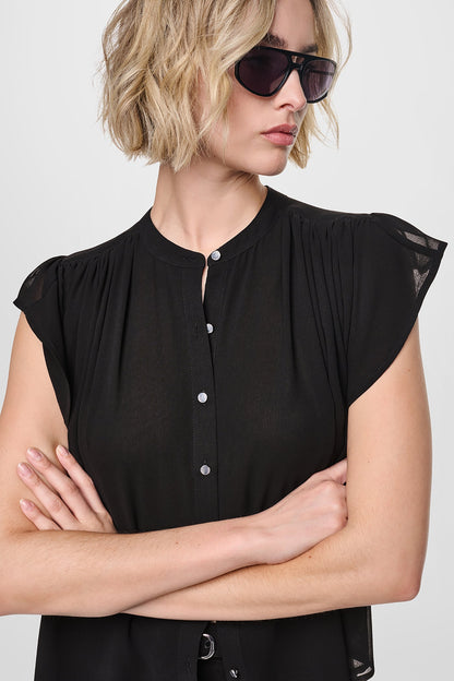 DKNY CHIFFON FLUTTER SLEEVE BLOUSE