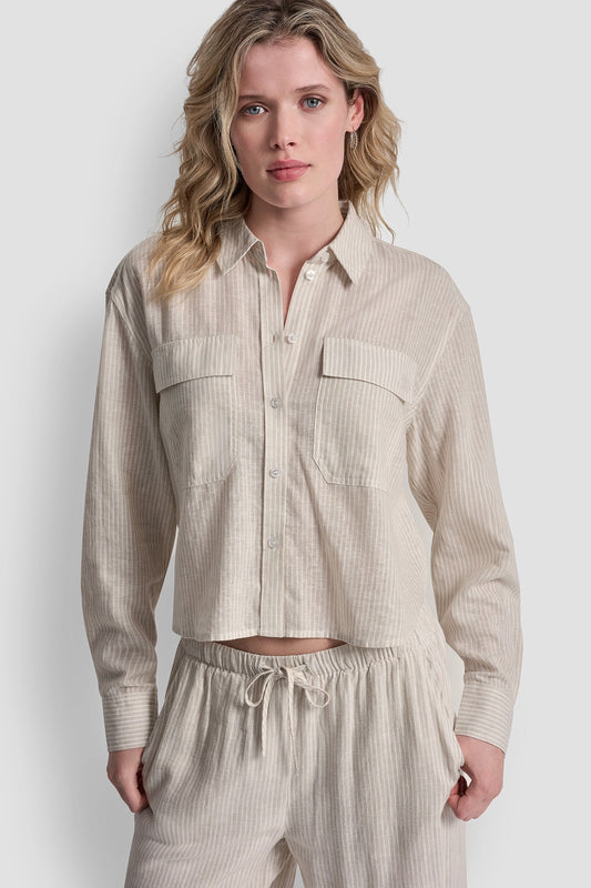 DKNY LINEN-BLEND BUTTON-FRONT SHIRT