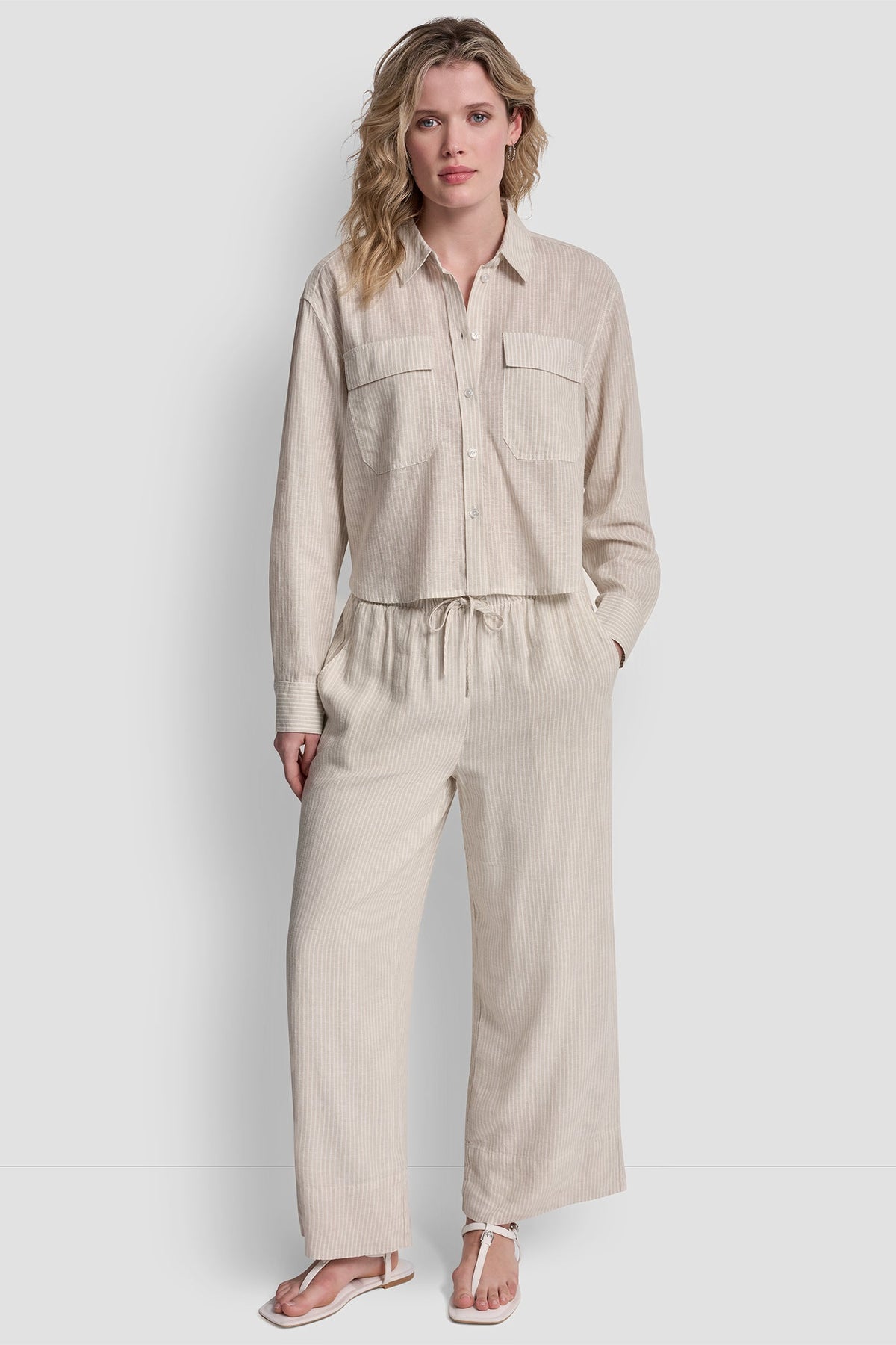 DKNY LINEN-BLEND BUTTON-FRONT SHIRT