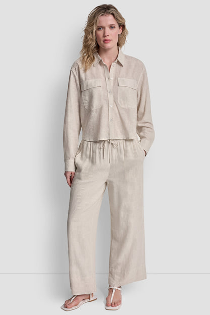 DKNY LINEN-BLEND BUTTON-FRONT SHIRT