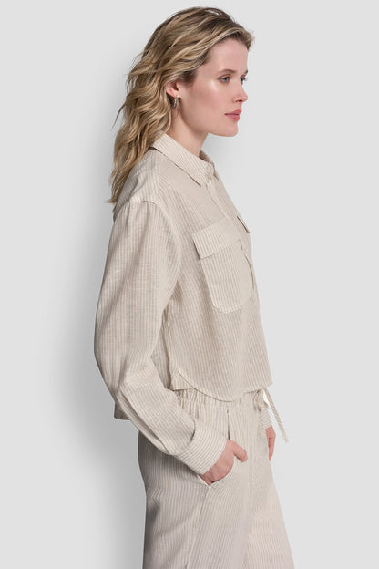 DKNY LINEN-BLEND BUTTON-FRONT SHIRT