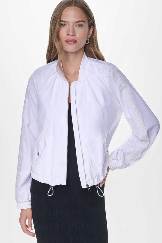 DKNY MESH LOGO TRIM HOODED JACKET