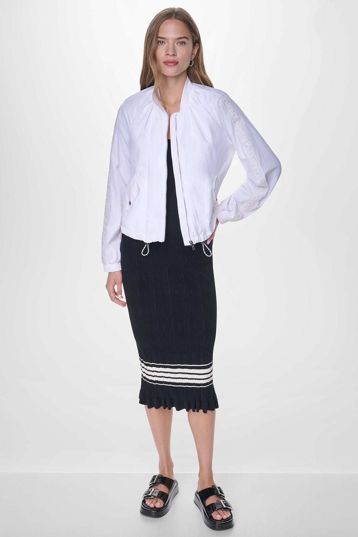 DKNY MESH LOGO TRIM HOODED JACKET