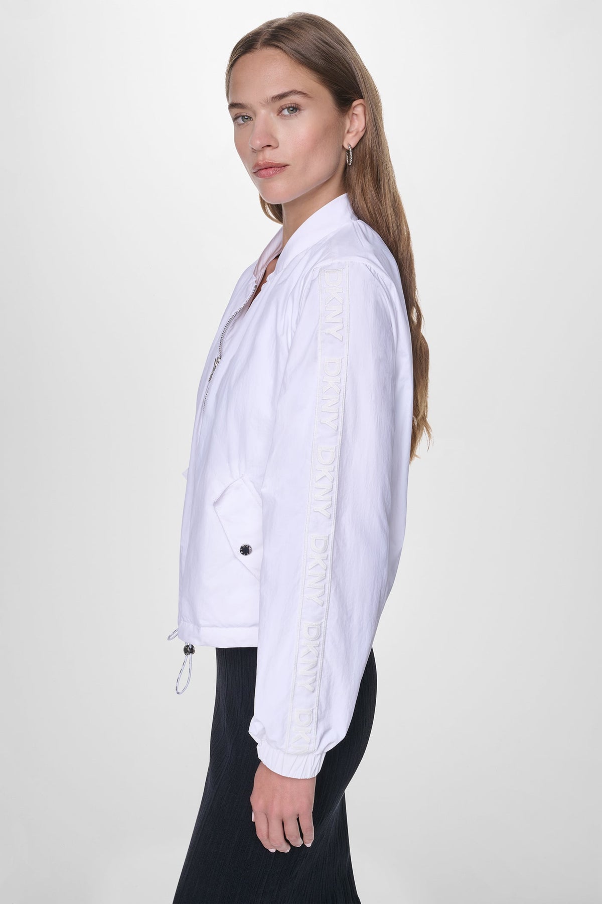 DKNY MESH LOGO TRIM HOODED JACKET