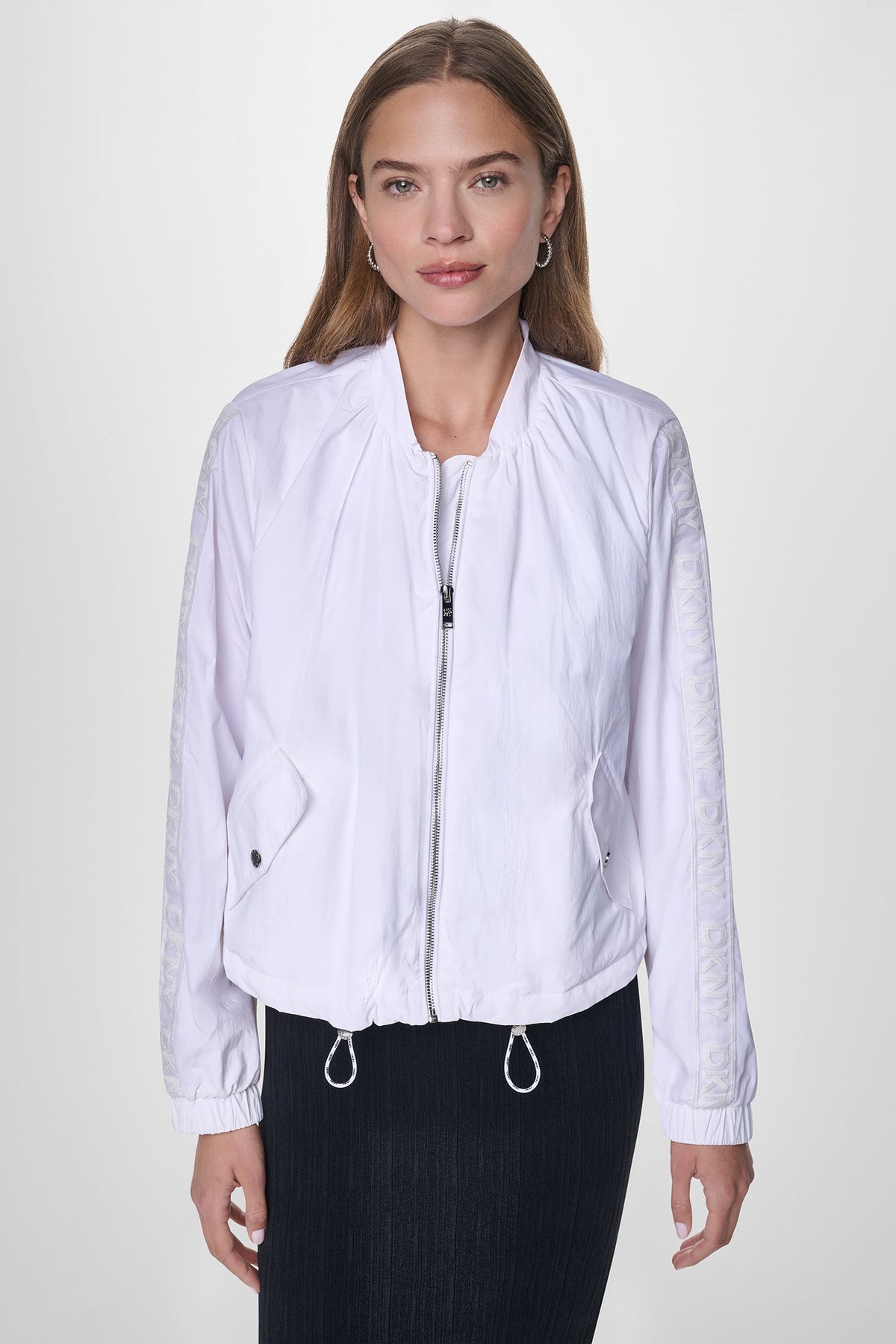 DKNY MESH LOGO TRIM HOODED JACKET