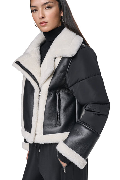 DKNY PUFF SLEEVE FAUX SHEARLING JACKET