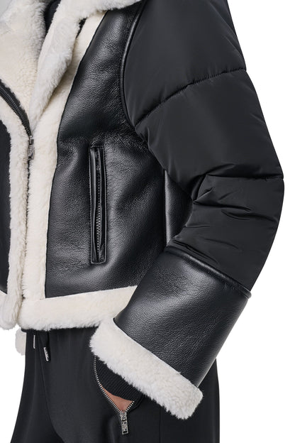 DKNY PUFF SLEEVE FAUX SHEARLING JACKET