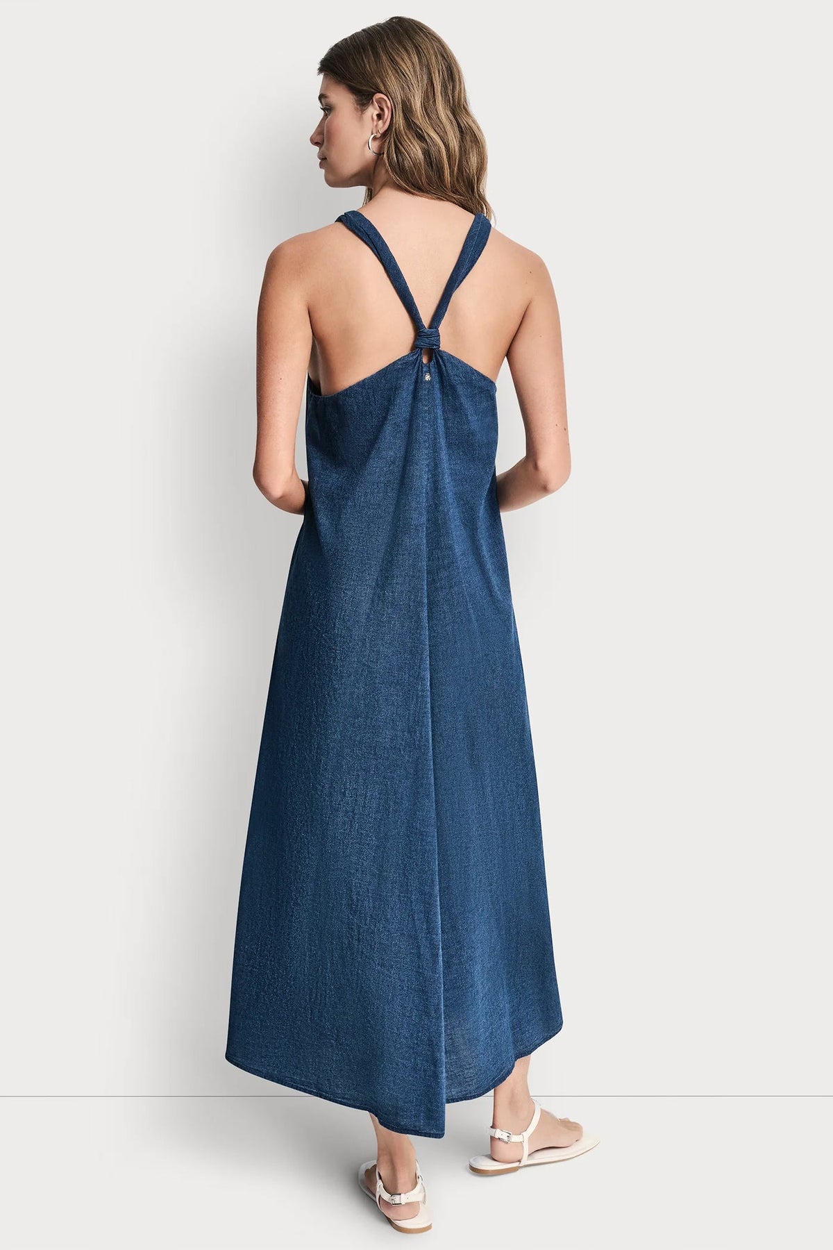 DKNY KNOTTED STRAP V-NECK MAXI DRESS