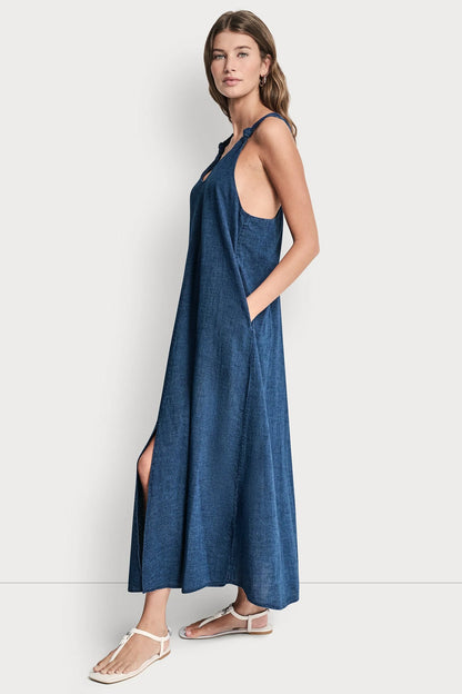 DKNY KNOTTED STRAP V-NECK MAXI DRESS