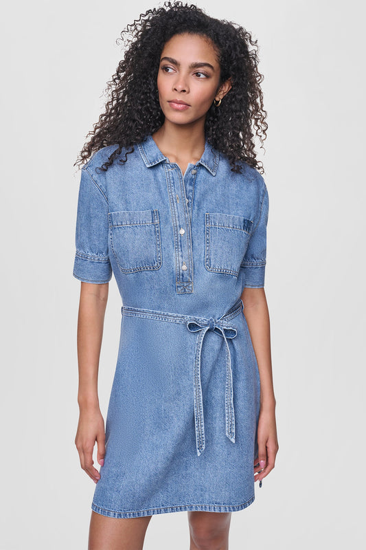 DKNY DENIM BUTTON-FRONT SHIRT DRESS