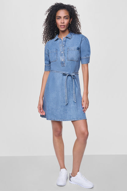 DKNY DENIM BUTTON-FRONT SHIRT DRESS