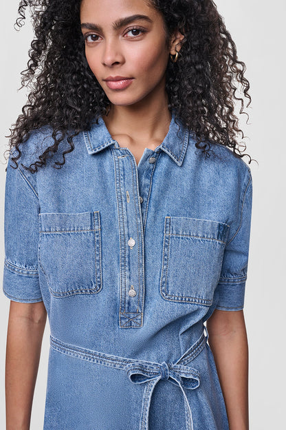 DKNY DENIM BUTTON-FRONT SHIRT DRESS