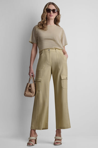 DKNY MID-RISE LINEN-BLEND STRAIGHT-LEG CARGO PANT