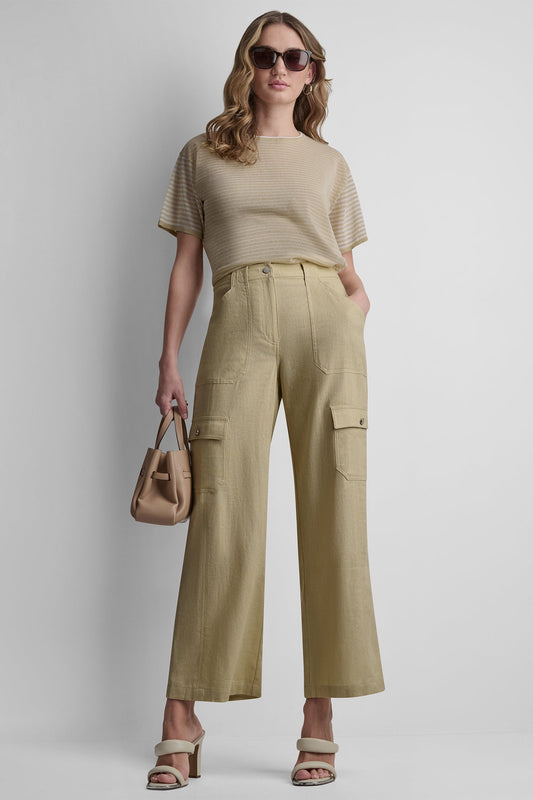 DKNY MID-RISE LINEN-BLEND STRAIGHT-LEG CARGO PANT