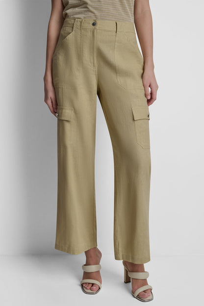DKNY MID-RISE LINEN-BLEND STRAIGHT-LEG CARGO PANT