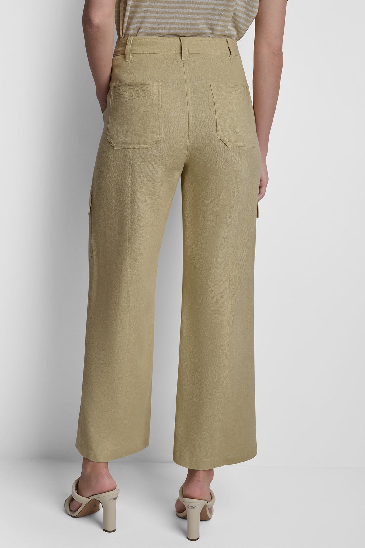 DKNY MID-RISE LINEN-BLEND STRAIGHT-LEG CARGO PANT