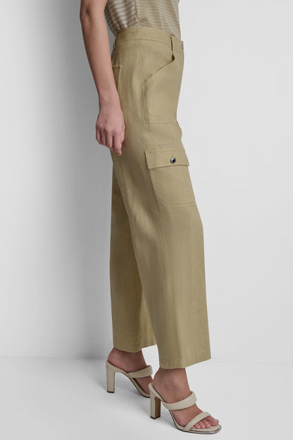 DKNY MID-RISE LINEN-BLEND STRAIGHT-LEG CARGO PANT