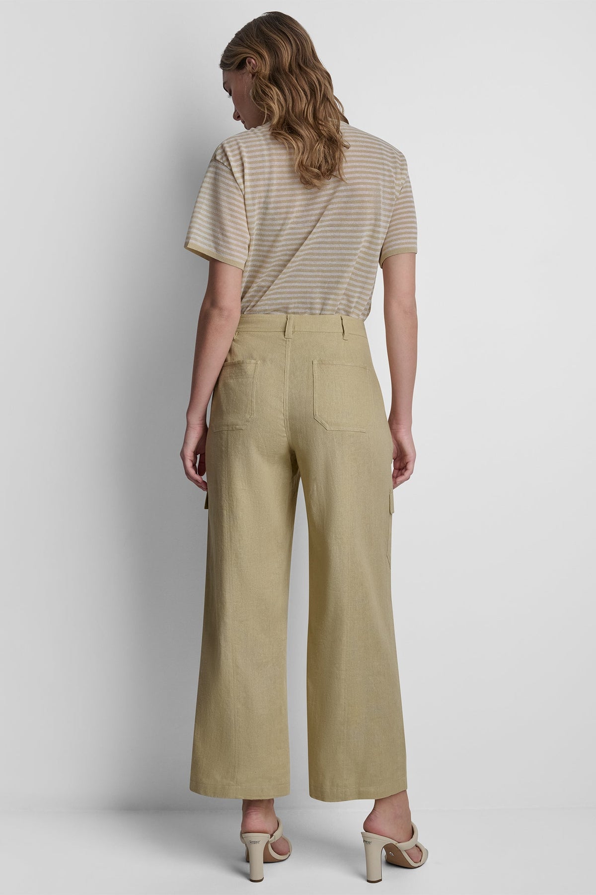 DKNY MID-RISE LINEN-BLEND STRAIGHT-LEG CARGO PANT
