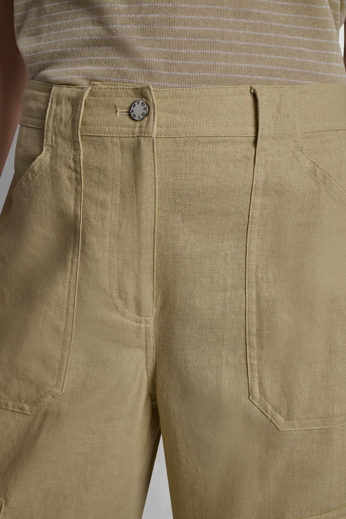 DKNY MID-RISE LINEN-BLEND STRAIGHT-LEG CARGO PANT