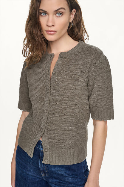 DKNY ELBOW SLEEVE CHENILLE CARDIGAN